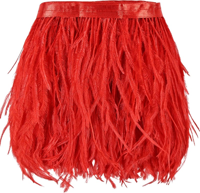 whitefeather 2 Yards 4-6inch Dyed Ostrich Feathers Trim Fringe for DIY Dress Sewing Crafts Ostrich Feathers Costumes Decoration (red) - Image 1